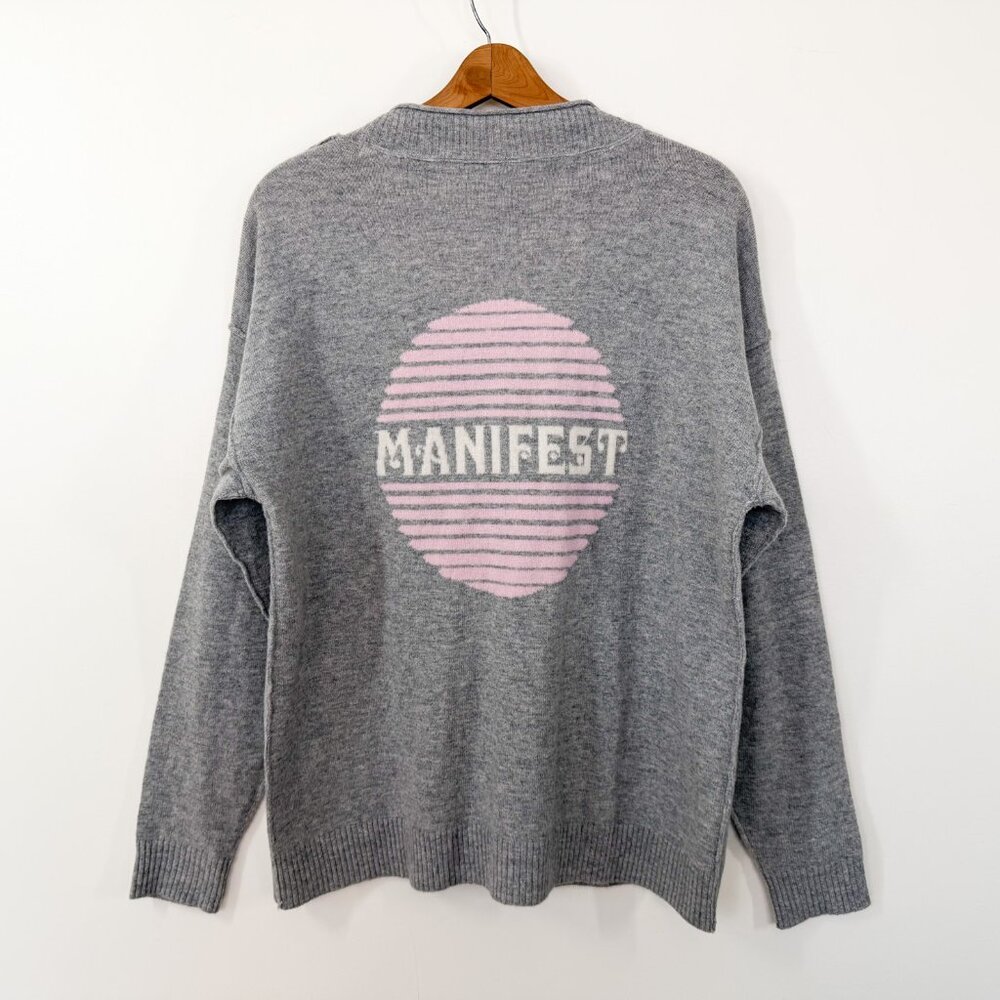 Cashmere + Wool Spiritual Gangster MANIFEST Gray Cardigan Sweater Size Small
